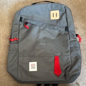 Topo Designs Charcoal Backpack with Red Accents